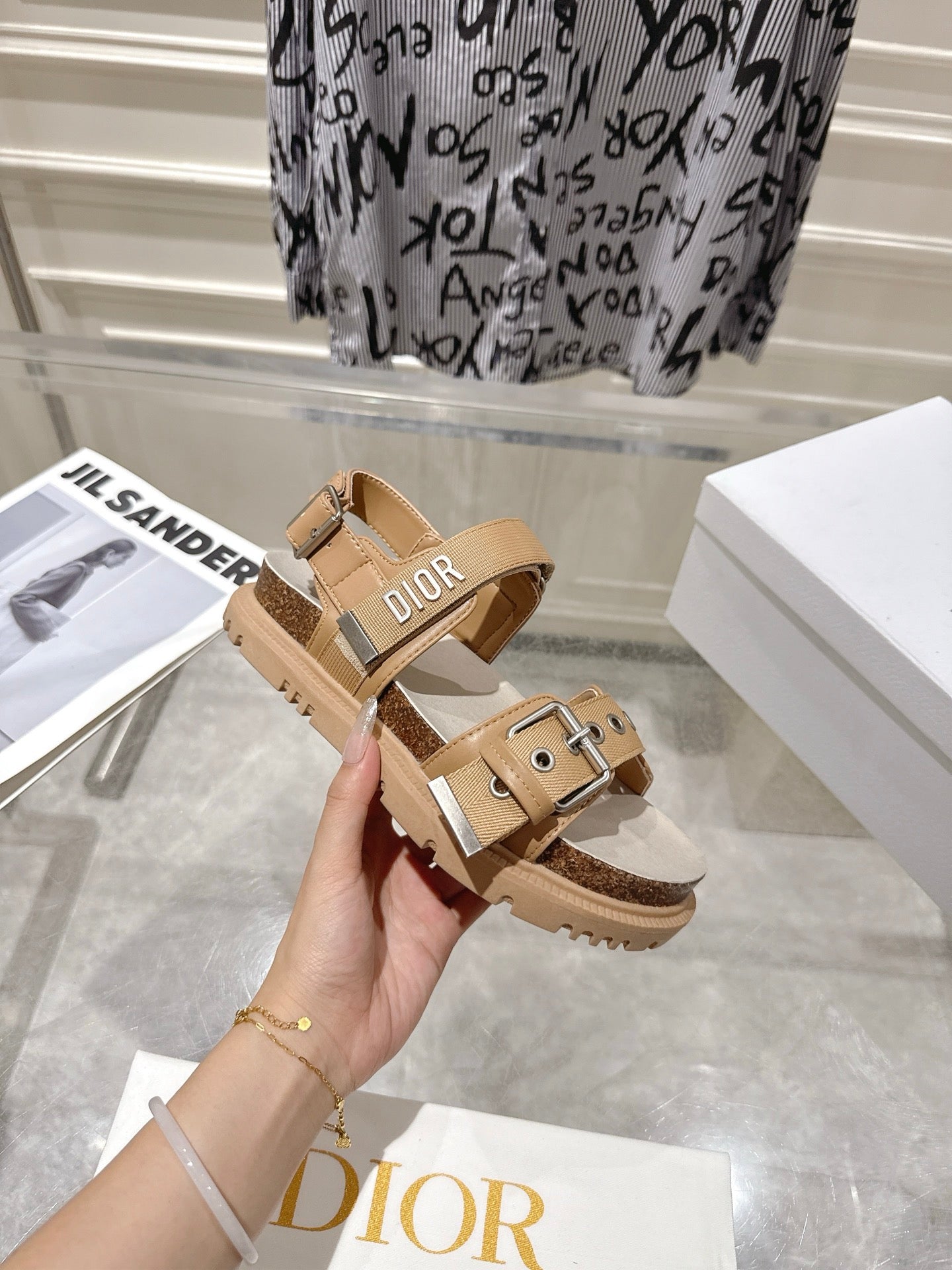 DIOR 26S BUCKLE SANDALS IN CAMEL BEIGE CANVAS