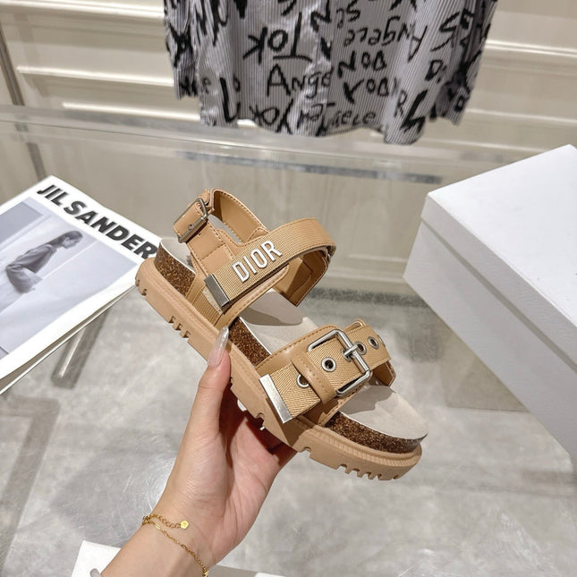 DIOR 26S BUCKLE SANDALS IN CAMEL BEIGE CANVAS