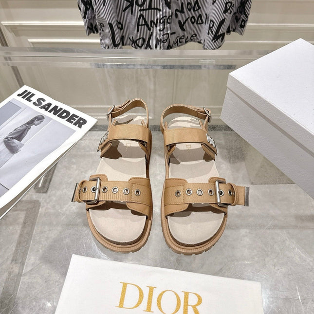 DIOR 26S BUCKLE SANDALS IN CAMEL BEIGE CANVAS