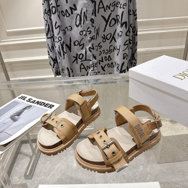 DIOR 26S BUCKLE SANDALS IN CAMEL BEIGE CANVAS