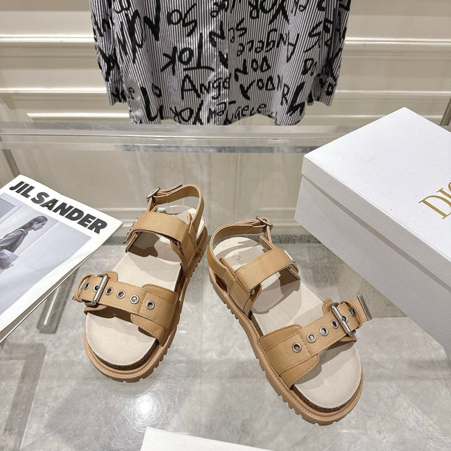 DIOR 26S BUCKLE SANDALS IN CAMEL BEIGE CANVAS