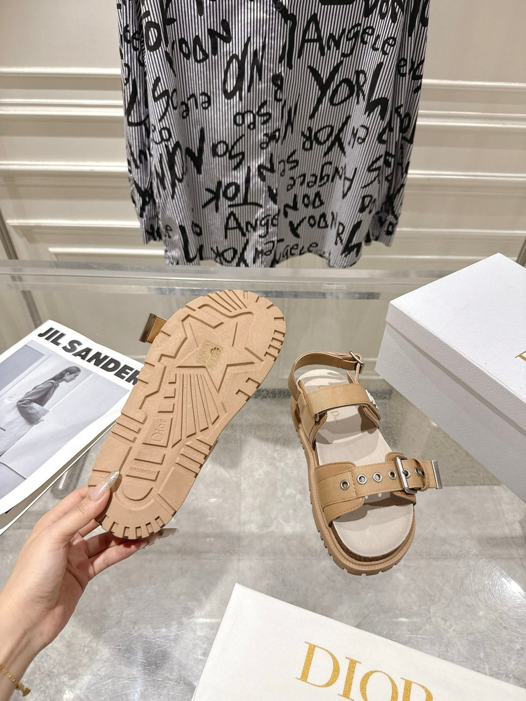 DIOR 26S BUCKLE SANDALS IN CAMEL BEIGE CANVAS