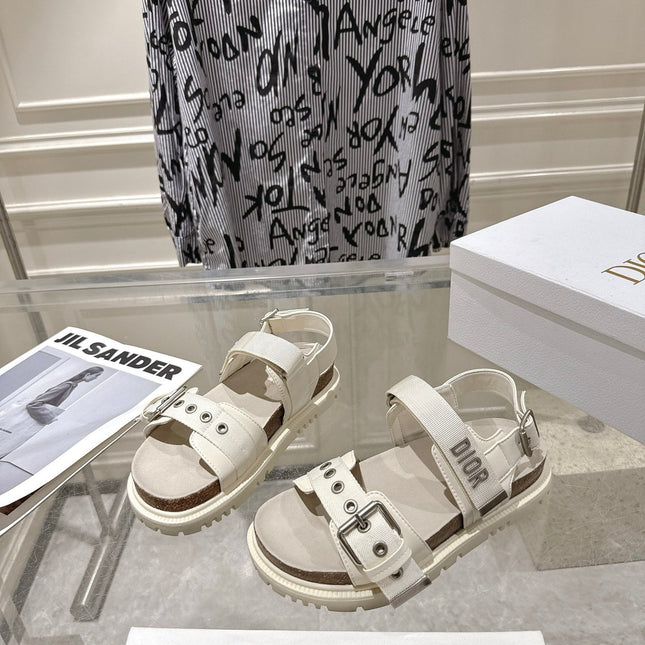 DIOR 26S BUCKLE SANDALS IN OFF WHITE CANVAS