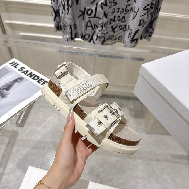 DIOR 26S BUCKLE SANDALS IN OFF WHITE CANVAS