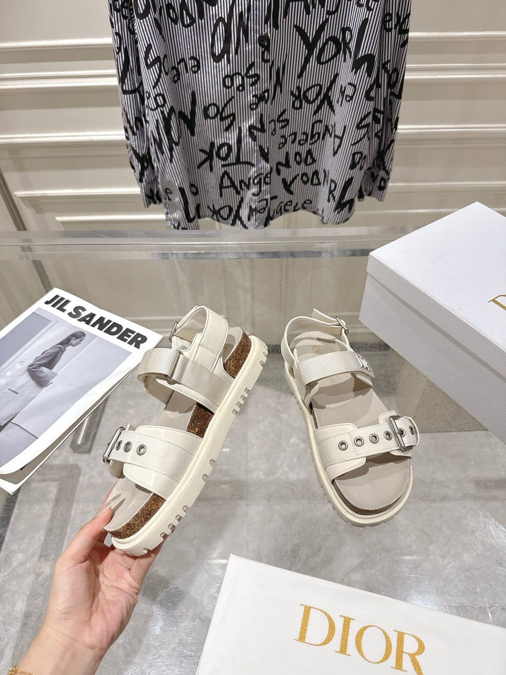 DIOR 26S BUCKLE SANDALS IN OFF WHITE CANVAS