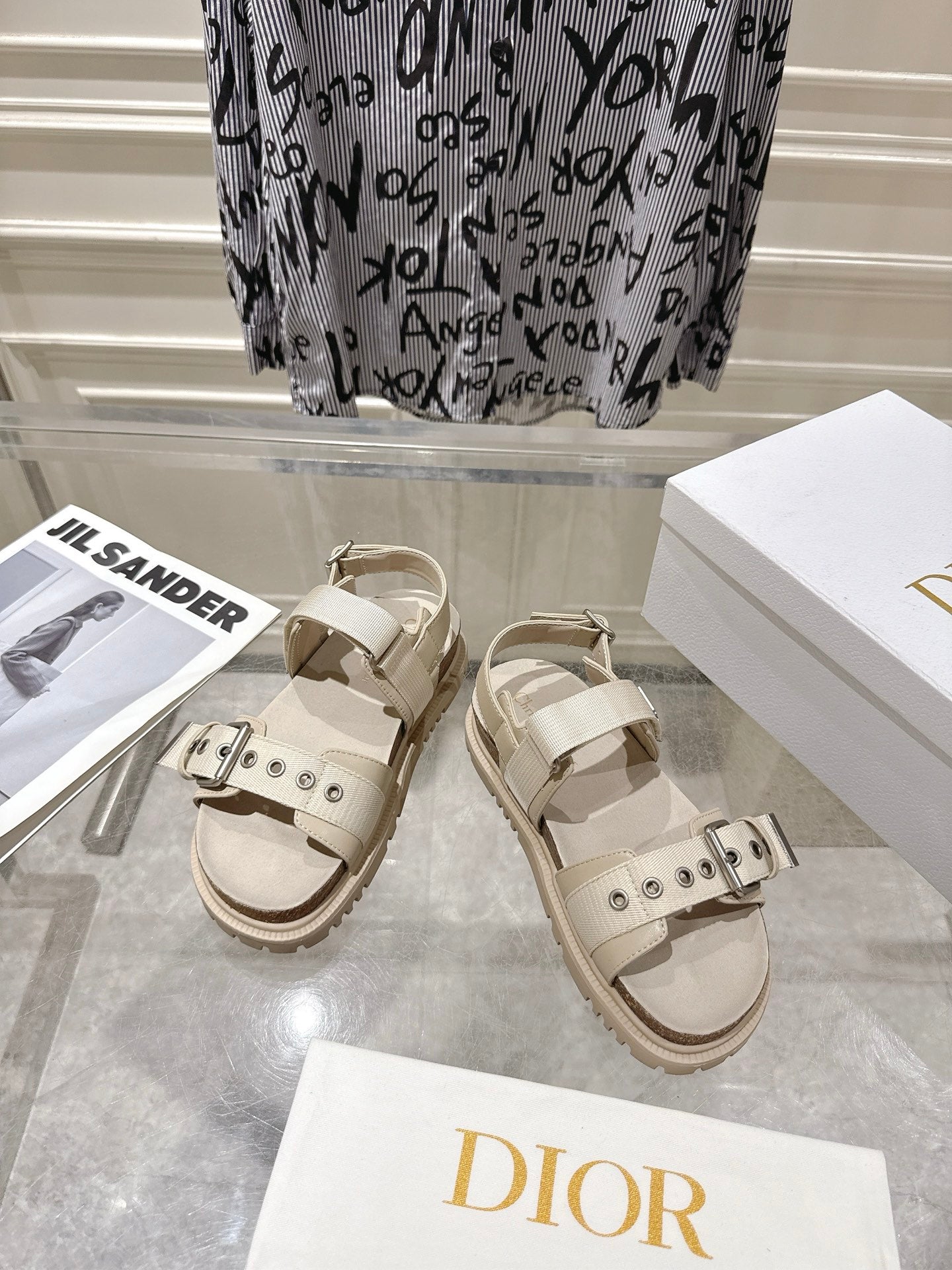 DIOR 26S BUCKLE SANDALS IN BEIGE CANVAS
