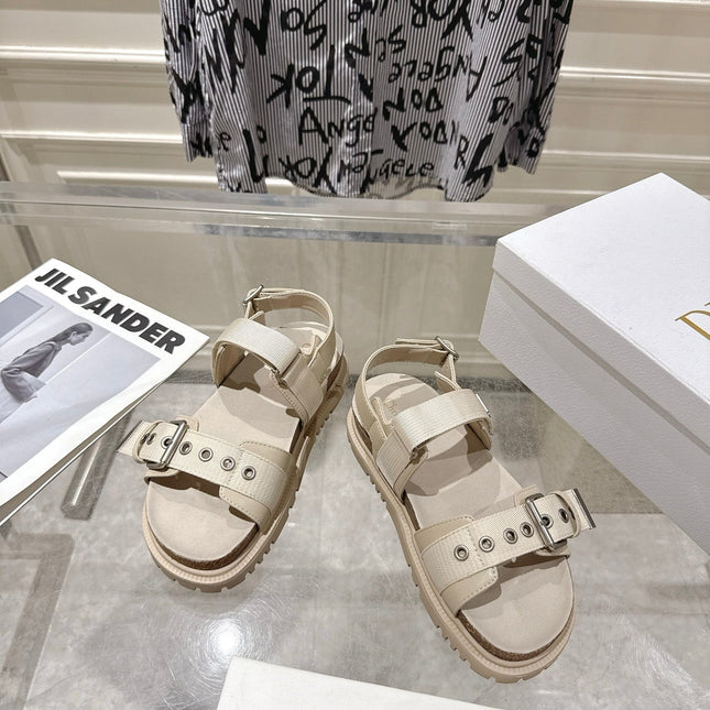 DIOR 26S BUCKLE SANDALS IN BEIGE CANVAS