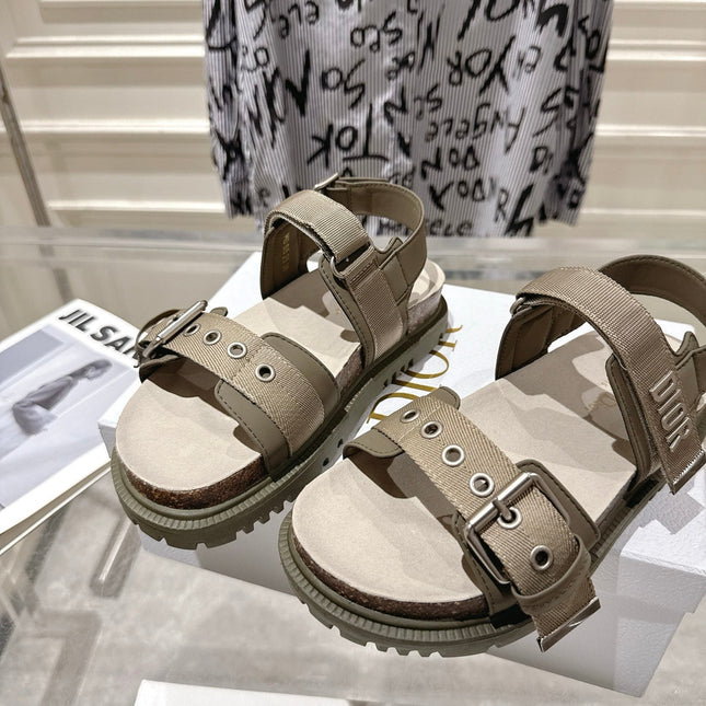 DIOR 26S BUCKLE SANDALS IN KHAKI CANVAS