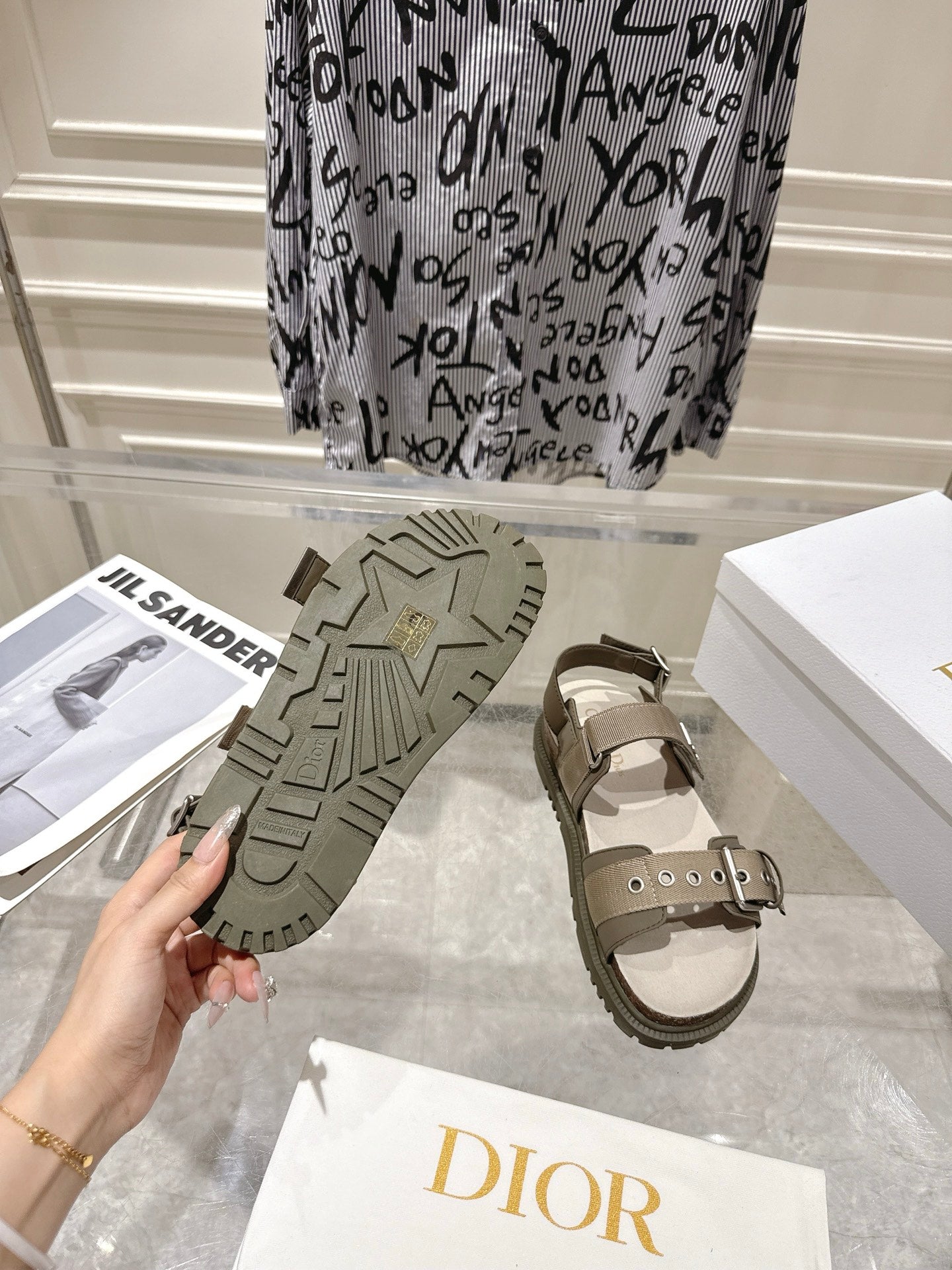 DIOR 26S BUCKLE SANDALS IN KHAKI CANVAS