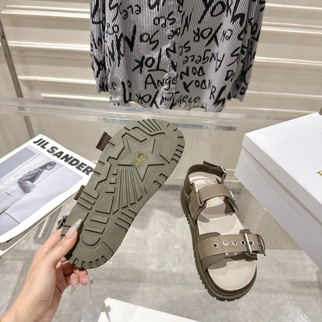 DIOR 26S BUCKLE SANDALS IN KHAKI CANVAS