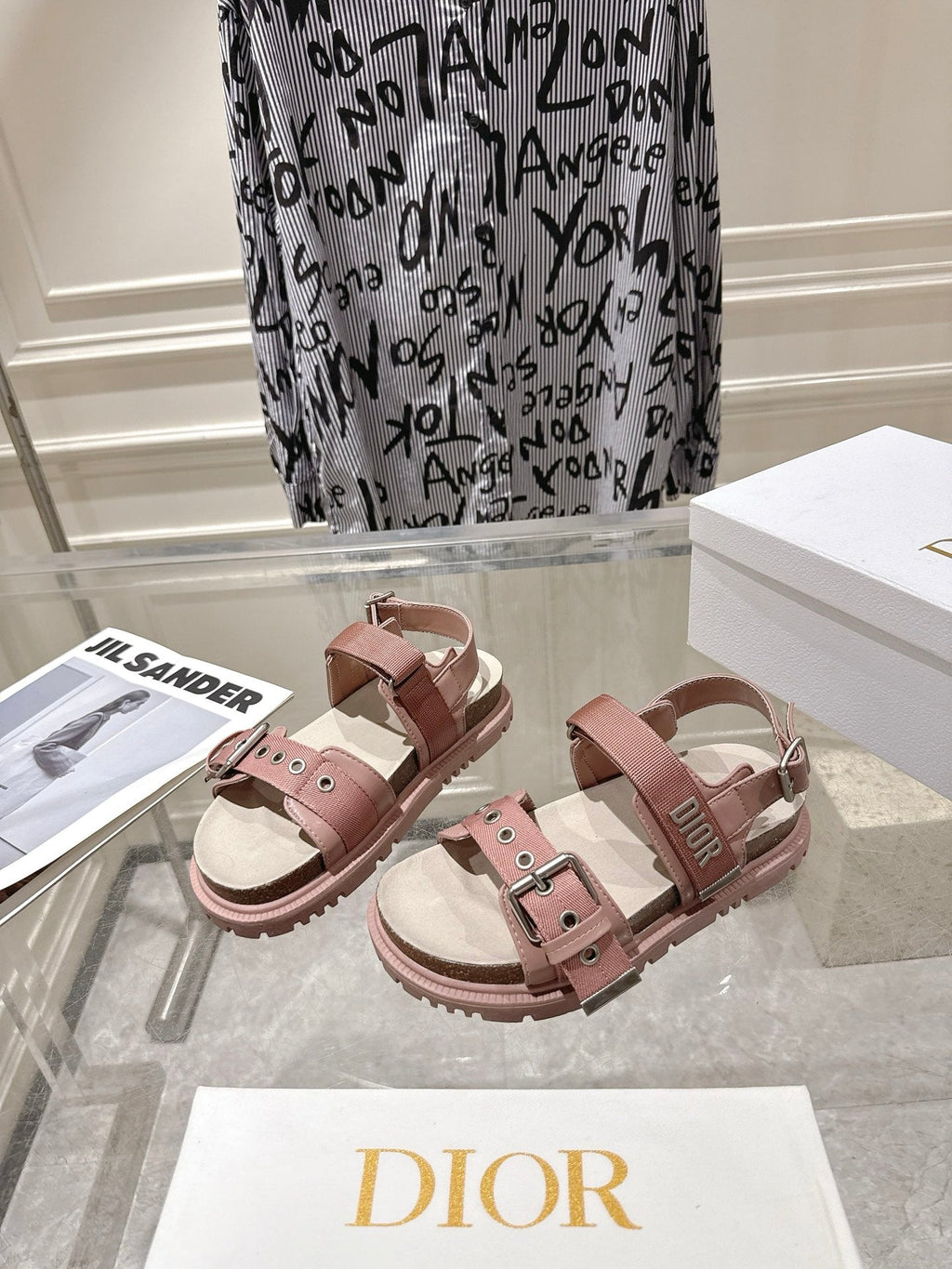 DIOR 26S BUCKLE SANDALS IN NUDE PINK CANVAS