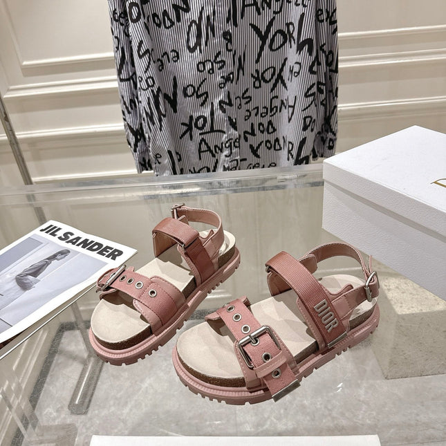 DIOR 26S BUCKLE SANDALS IN NUDE PINK CANVAS