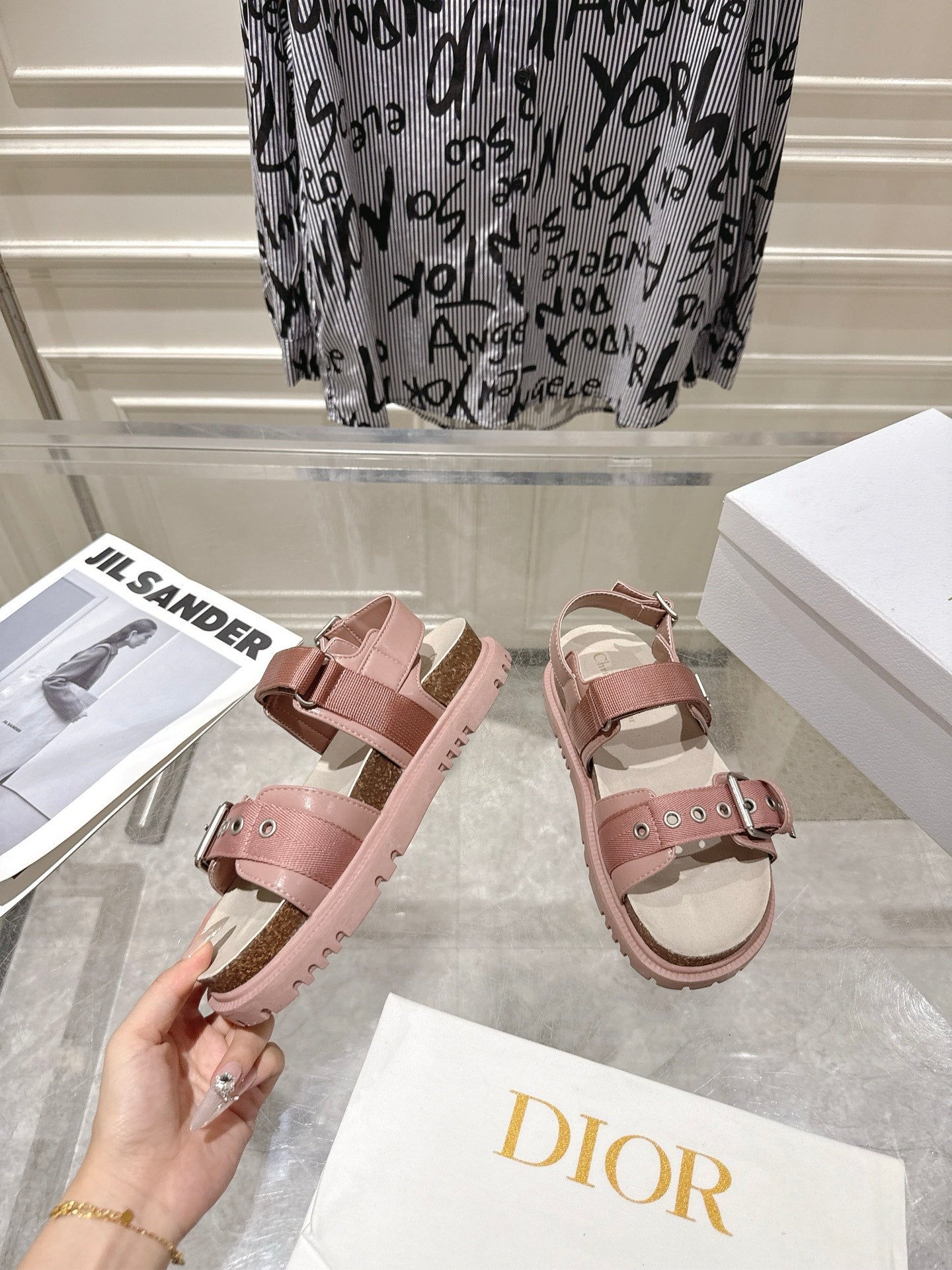 DIOR 26S BUCKLE SANDALS IN NUDE PINK CANVAS