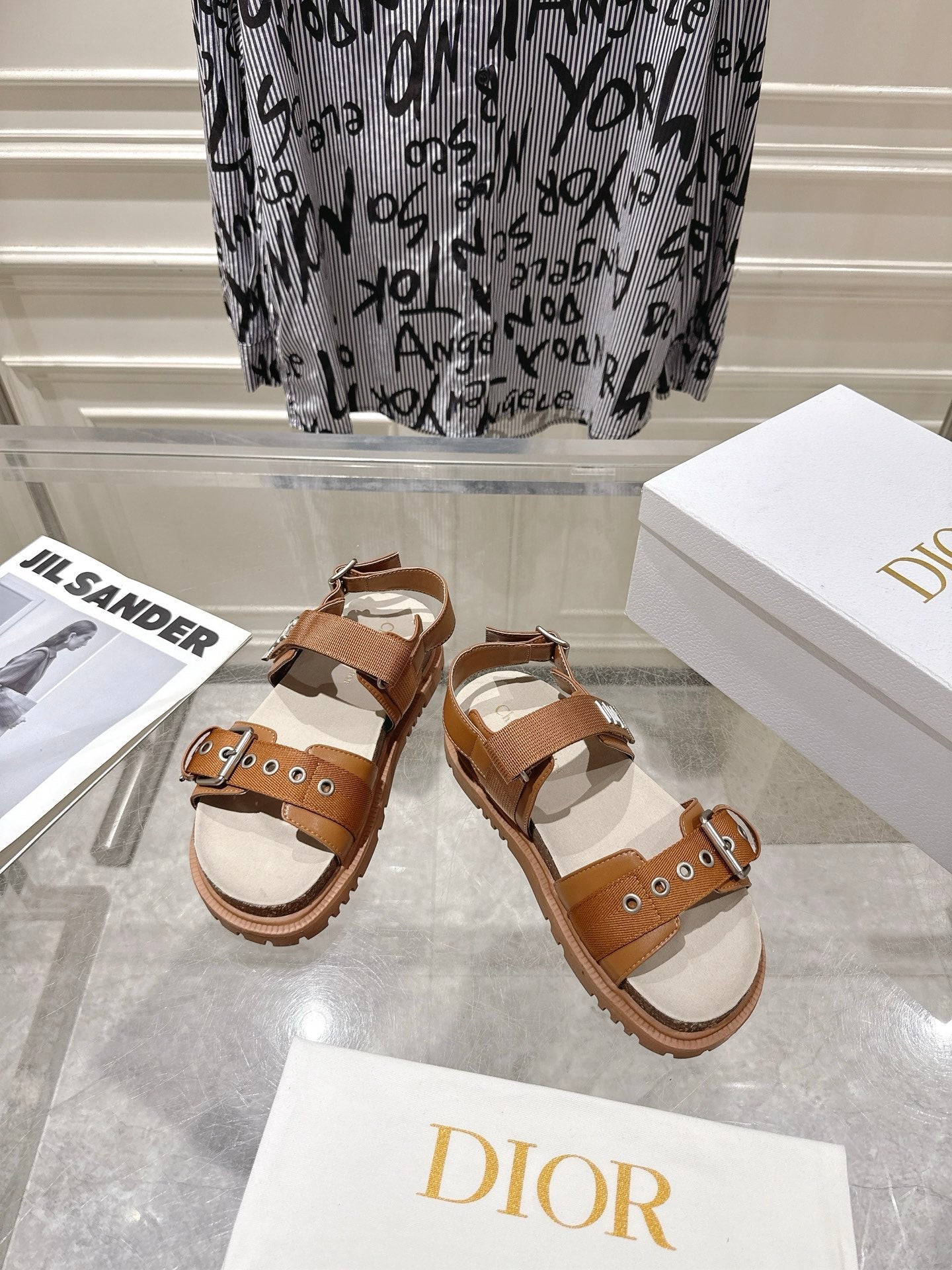 DIOR 26S BUCKLE SANDALS IN BROWN CANVAS