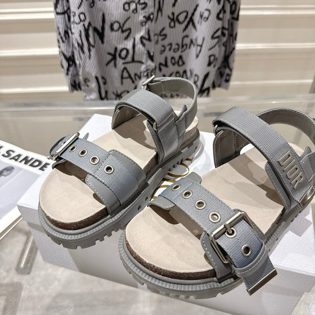 DIOR 26S BUCKLE SANDALS IN GREY CANVAS