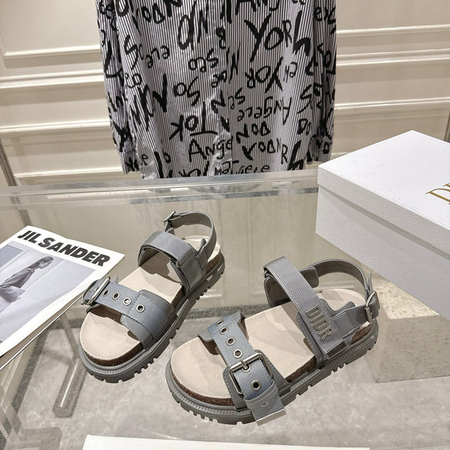 DIOR 26S BUCKLE SANDALS IN GREY CANVAS