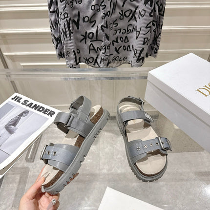 DIOR 26S BUCKLE SANDALS IN GREY CANVAS