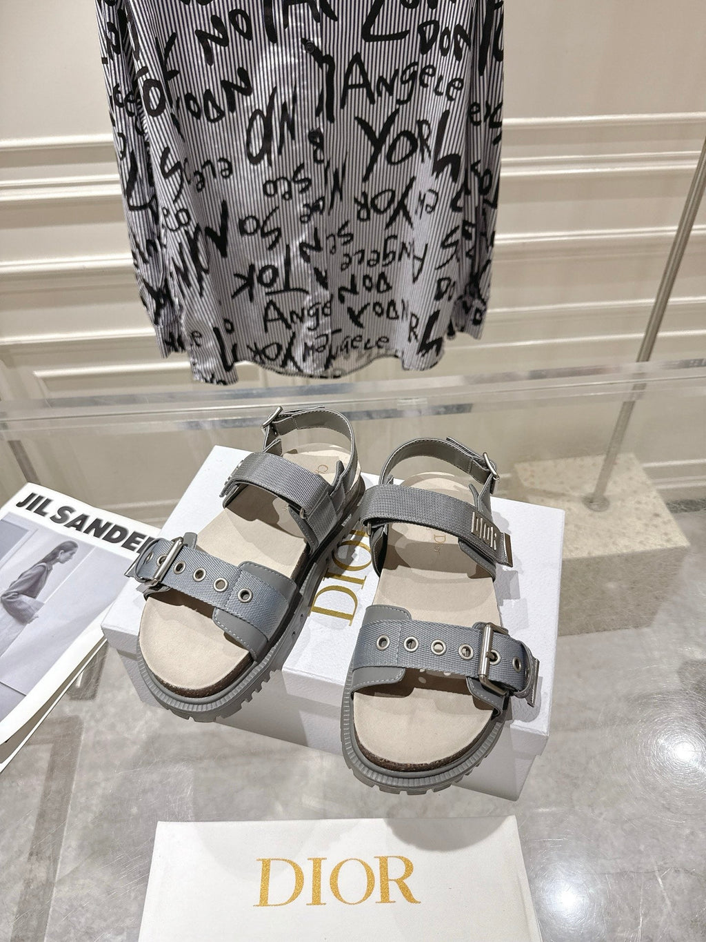 DIOR 26S BUCKLE SANDALS IN GREY CANVAS
