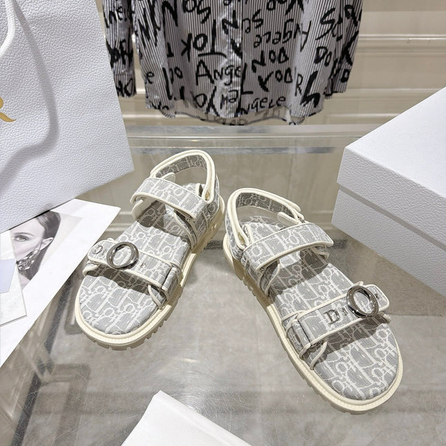 DIOR 26S VELCRO SANDALS IN LIGHT GREY MIX WHITE OBLIQUE CANVAS