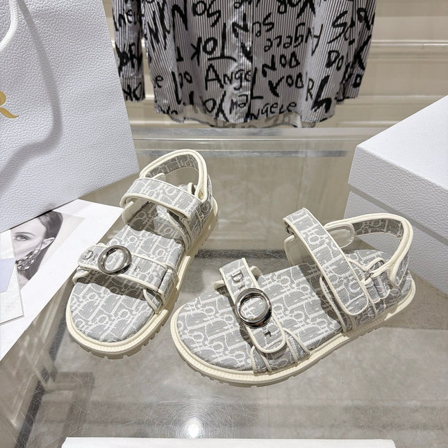 DIOR 26S VELCRO SANDALS IN LIGHT GREY MIX WHITE OBLIQUE CANVAS