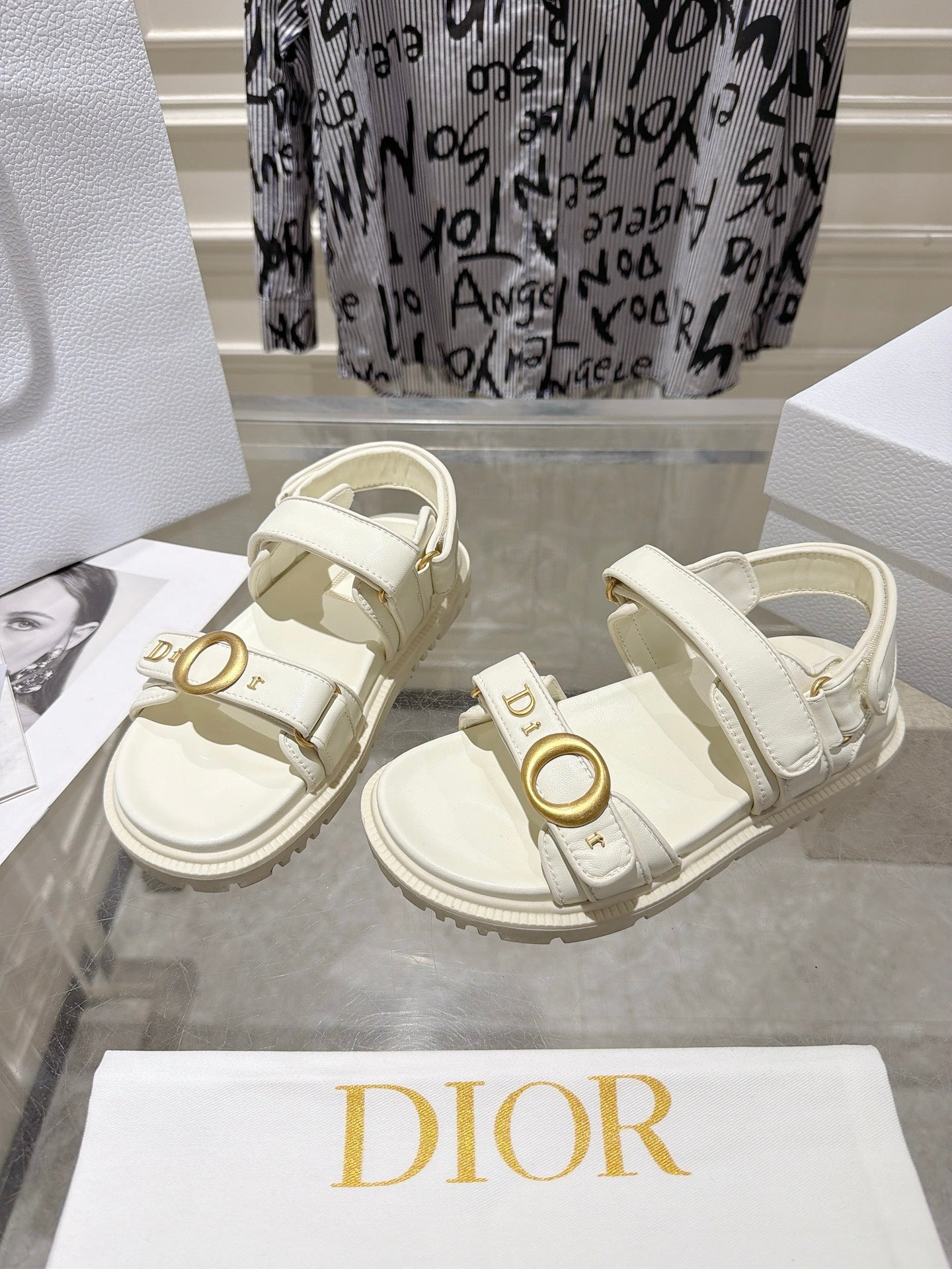 DIOR 26S VELCRO SANDALS IN OFF WHITE CALFSKIN