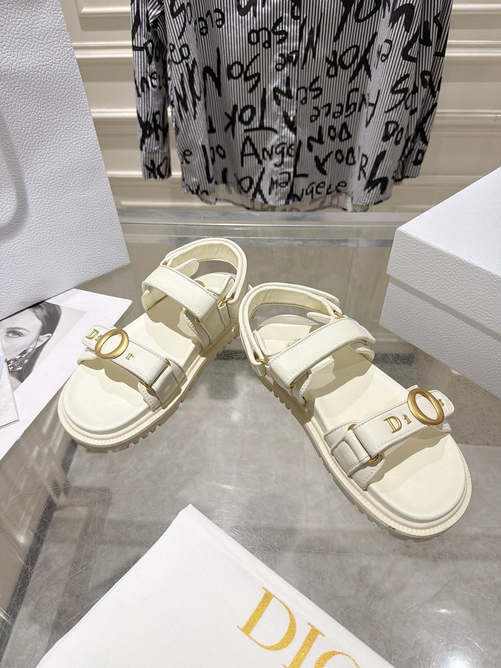 DIOR 26S VELCRO SANDALS IN OFF WHITE CALFSKIN