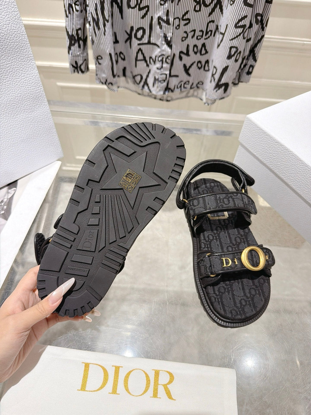 DIOR 26S VELCRO SANDALS IN BLACK OBLIQUE CANVAS