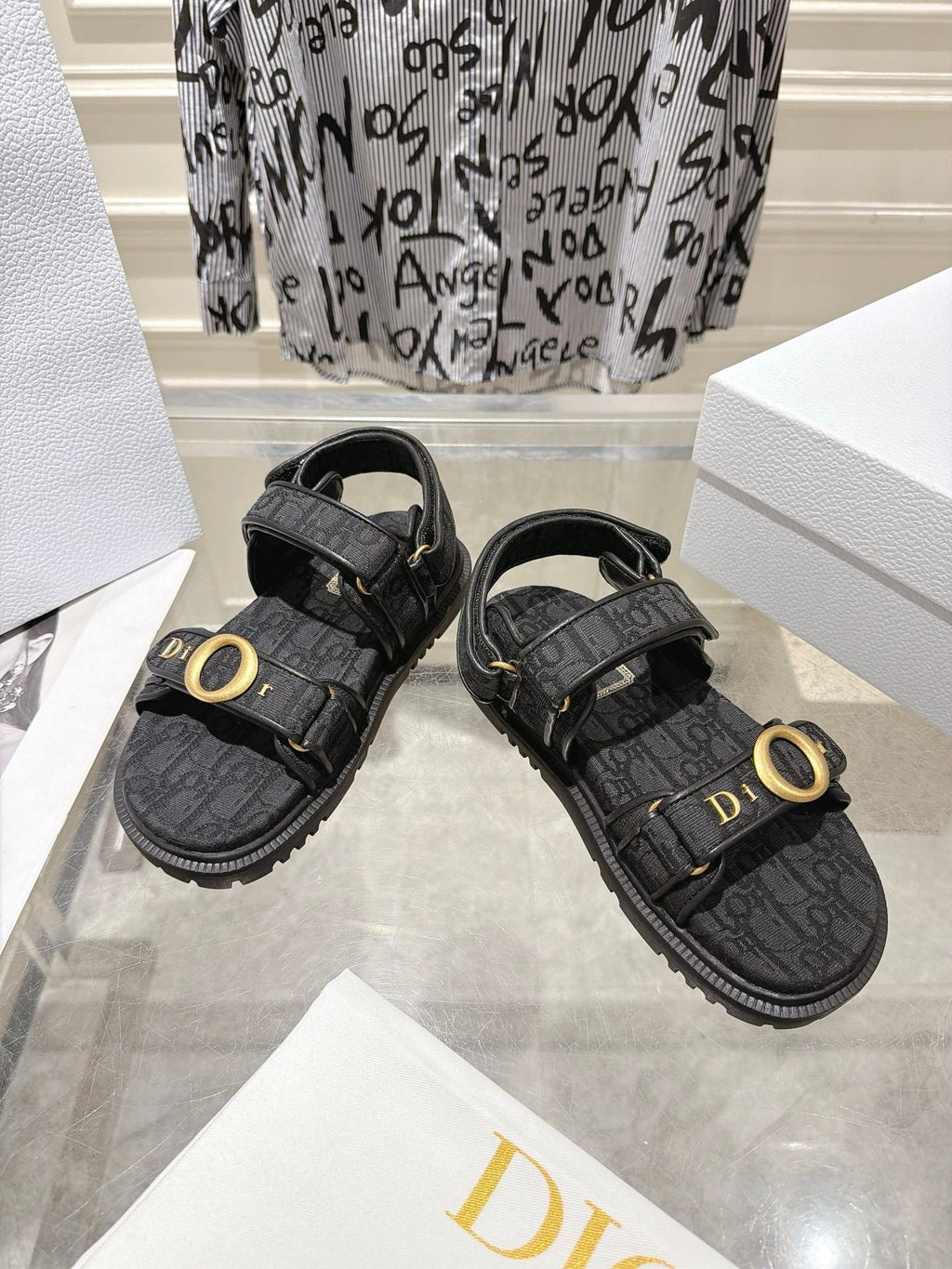 DIOR 26S VELCRO SANDALS IN BLACK OBLIQUE CANVAS