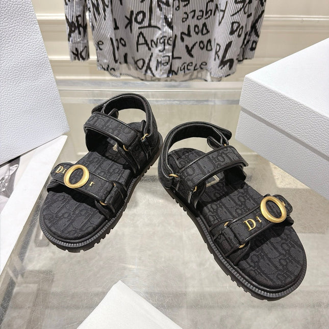 DIOR 26S VELCRO SANDALS IN BLACK OBLIQUE CANVAS