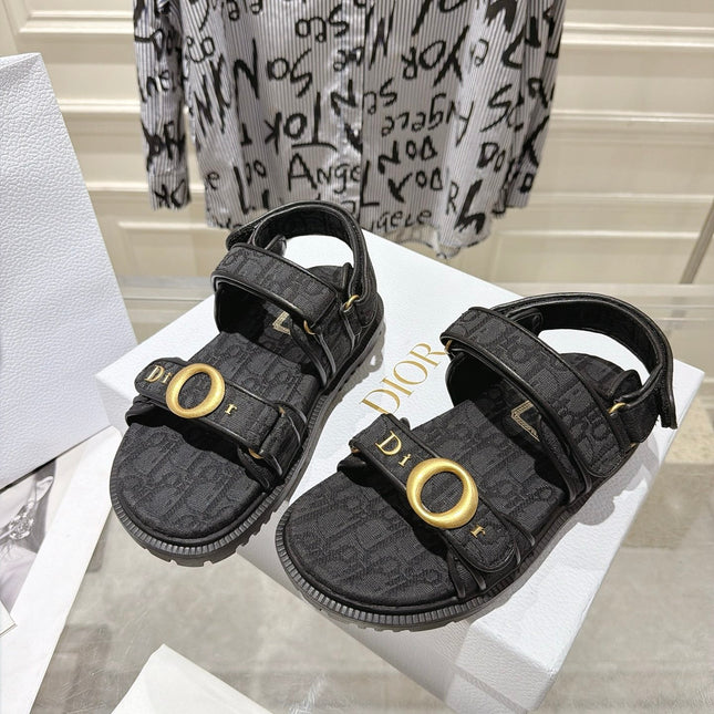 DIOR 26S VELCRO SANDALS IN BLACK OBLIQUE CANVAS