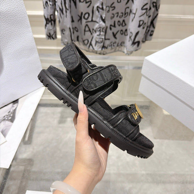 DIOR 26S VELCRO SANDALS IN BLACK OBLIQUE CANVAS