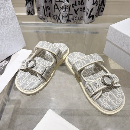 DIOR 26S SANDALS IN LIGHT GREY MIX WHITE OBLIQUE CANVAS
