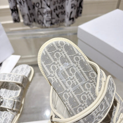 DIOR 26S SANDALS IN LIGHT GREY MIX WHITE OBLIQUE CANVAS