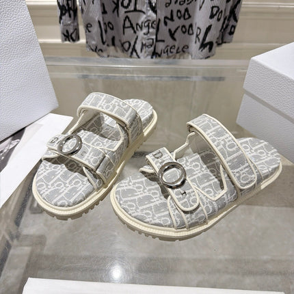DIOR 26S SANDALS IN LIGHT GREY MIX WHITE OBLIQUE CANVAS