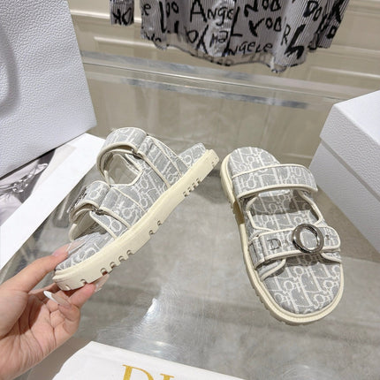 DIOR 26S SANDALS IN LIGHT GREY MIX WHITE OBLIQUE CANVAS