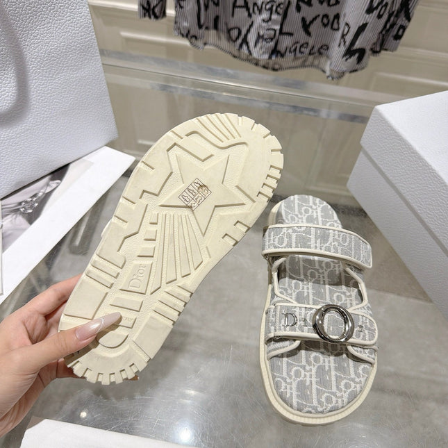 DIOR 26S SANDALS IN LIGHT GREY MIX WHITE OBLIQUE CANVAS