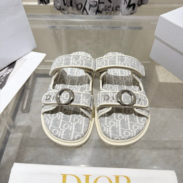 DIOR 26S SANDALS IN LIGHT GREY MIX WHITE OBLIQUE CANVAS