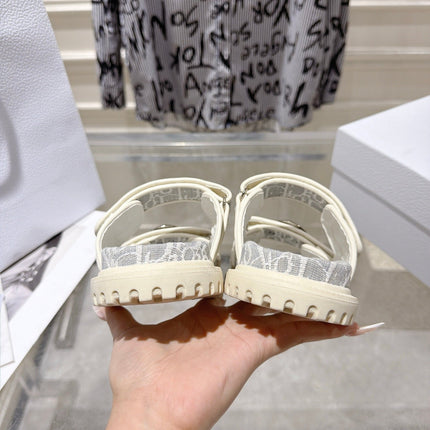 DIOR 26S SANDALS IN LIGHT GREY MIX WHITE OBLIQUE CANVAS