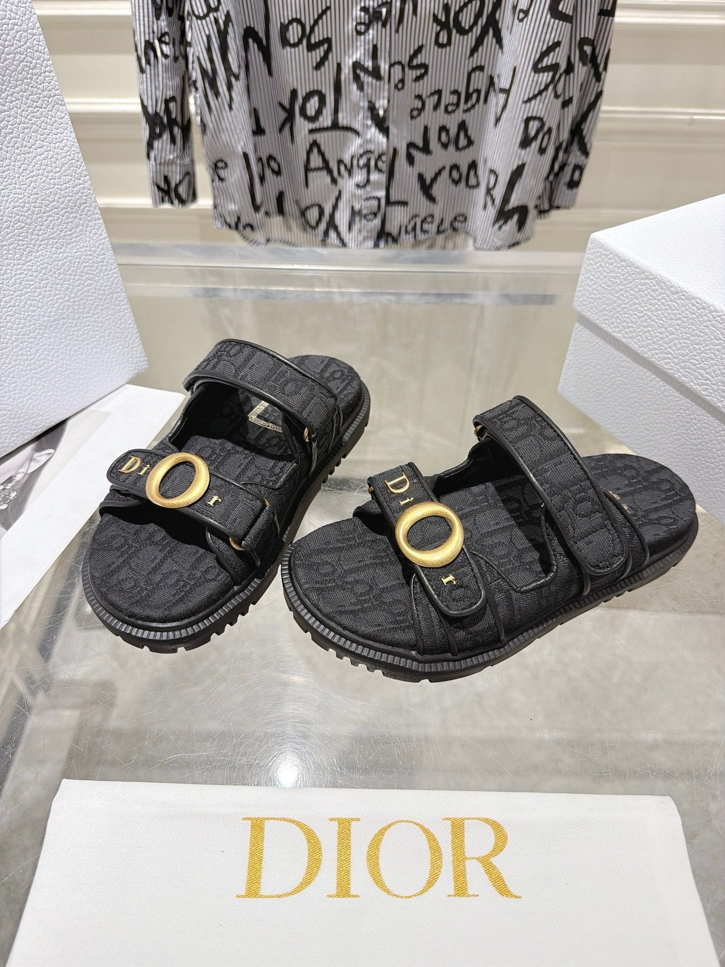 DIOR 26S SANDALS IN BLACK OBLIQUE CANVAS