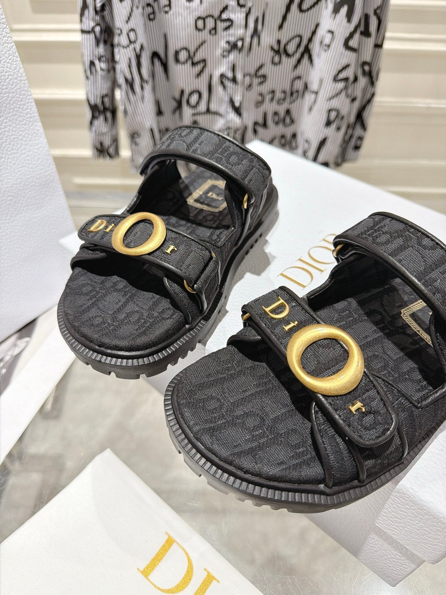 DIOR 26S SANDALS IN BLACK OBLIQUE CANVAS