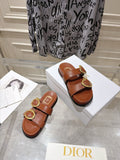 DIOR 26S MEDAILLON BUCKLE SLIDE IN BROWN CALFSKIN