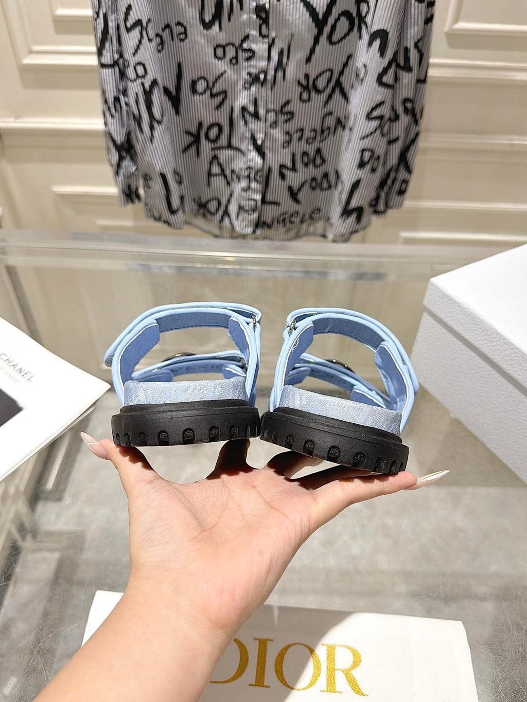 DIOR 26S SANDALS IN LIGHT BLUE OBLIQUE CANVAS