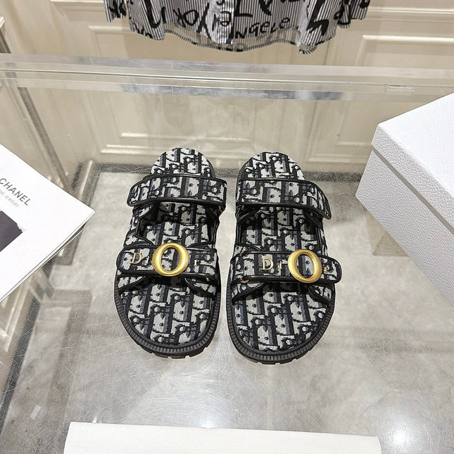 DIOR 26S SANDALS IN BLACK MIX WHITE OBLIQUE CANVAS
