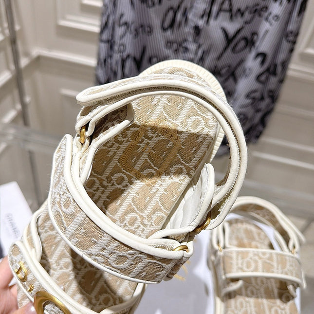DIOR 26S VELCRO SANDALS IN LIGHT BEIGE OBLIQUE CANVAS