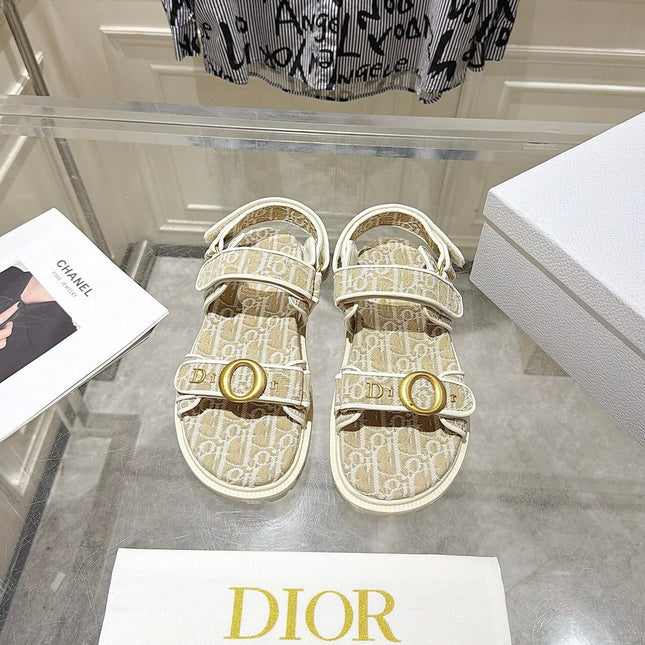 DIOR 26S VELCRO SANDALS IN LIGHT BEIGE OBLIQUE CANVAS