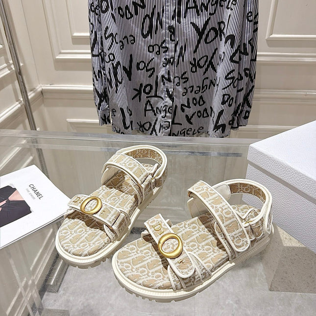 DIOR 26S VELCRO SANDALS IN LIGHT BEIGE OBLIQUE CANVAS