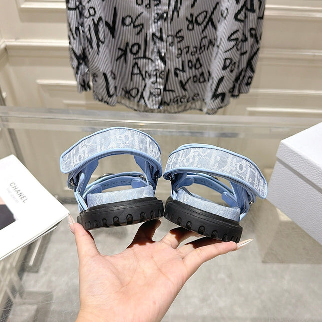 DIOR 26S VELCRO SANDALS IN LIGHT BLUE OBLIQUE CANVAS