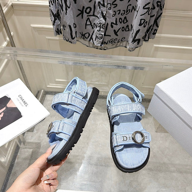 DIOR 26S VELCRO SANDALS IN LIGHT BLUE OBLIQUE CANVAS