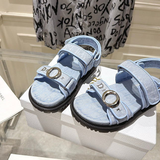 DIOR 26S VELCRO SANDALS IN LIGHT BLUE OBLIQUE CANVAS