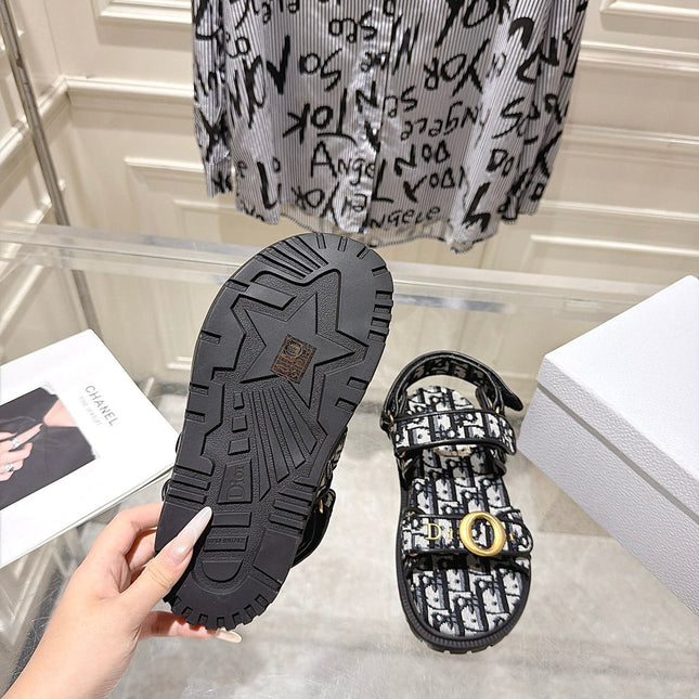 DIOR 26S VELCRO SANDALS IN BLACK MIX WHITE OBLIQUE CANVAS